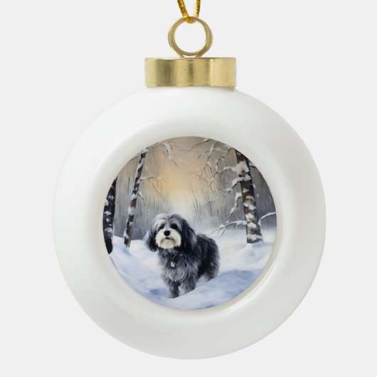 Havanese laat het sneeuwen Kerstmis Keramische Bal Ornament (Voorkant)