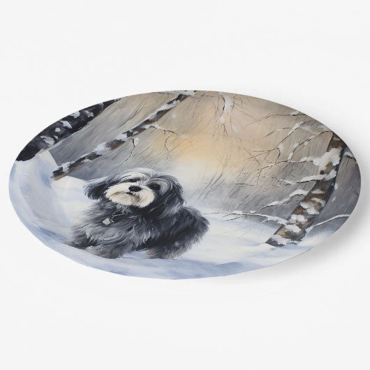 Havanese laat het sneeuwen Kerstmis Papieren Bordje (Gekanteld)