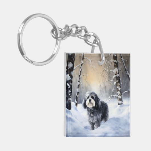 Havanese laat het sneeuwen Kerstmis Sleutelhanger (Voorkant Links)
