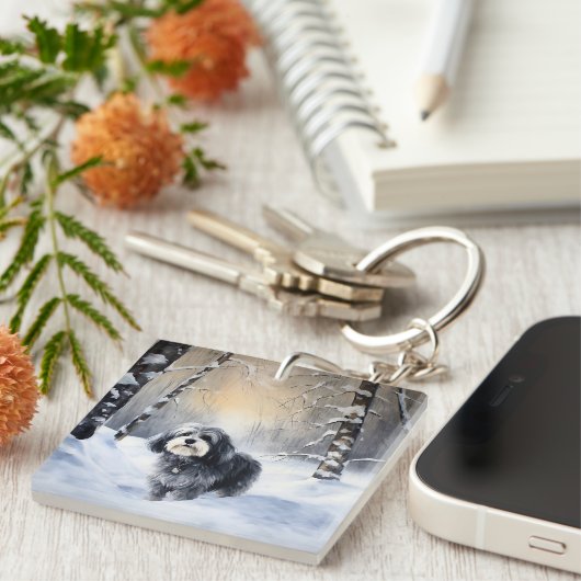 Havanese laat het sneeuwen Kerstmis Sleutelhanger (Voorkant Rechts)