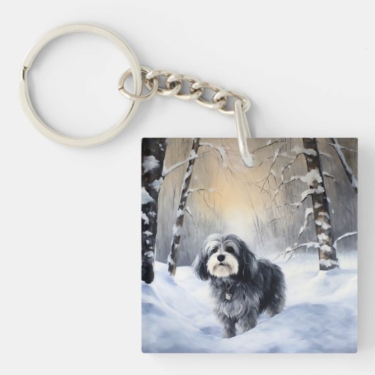 Havanese laat het sneeuwen Kerstmis Sleutelhanger (Voorkant)