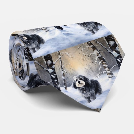 Havanese laat het sneeuwen Kerstmis Stropdas (Opgerold)