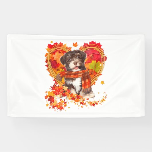 Havanese met hart gemaakt van herfstbladeren spandoek (Horizontaal)
