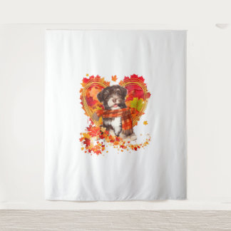 Havanese met hart gemaakt van herfstbladeren wandkleed