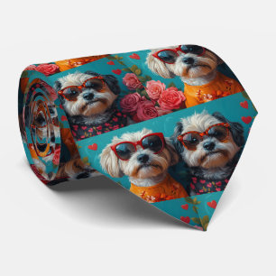 Havanese Met Hart Rozen Valentijnsdag Stropdas