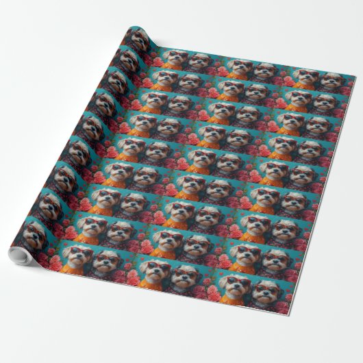 Havanese met Hartrozen Valentijnsdag Cadeaupapier (Uitgerold)