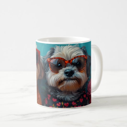 Havanese met Hartrozen Valentijnsdag Koffiemok (Voorkant rechts)