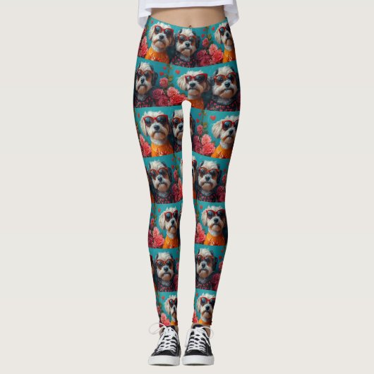 Havanese met Hartrozen Valentijnsdag Leggings (Voorkant)