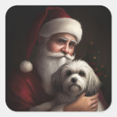Havanese met Kerstman Feestelijke Kerst Vierkante Sticker (Voorkant)