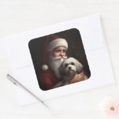 Havanese met Kerstman Feestelijke Kerst Vierkante Sticker (Envelop)