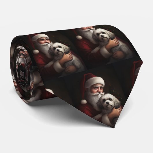 Havanese met Kerstman Feestelijke Kerstmis Stropdas (Opgerold)