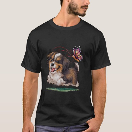 Havanese met kleurrijke vlinder. t-shirt (Voorkant)