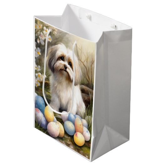 Havanese met Pasen Eieren Medium Cadeauzakje (Voorkant Gekanteld)