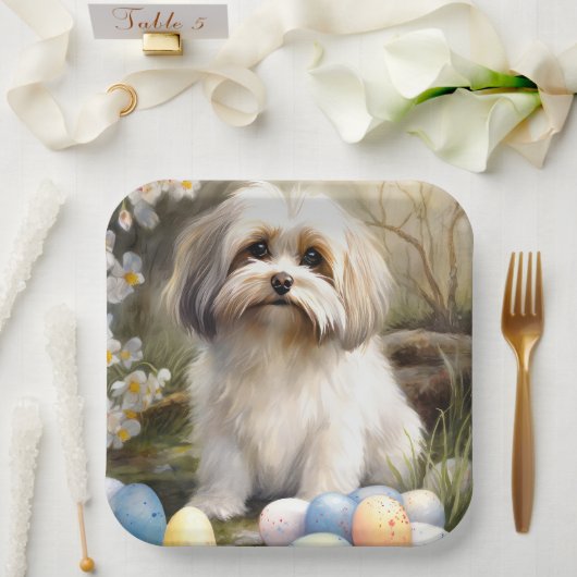 Havanese met Pasen Eieren Papieren Bordje (Huwelijk)