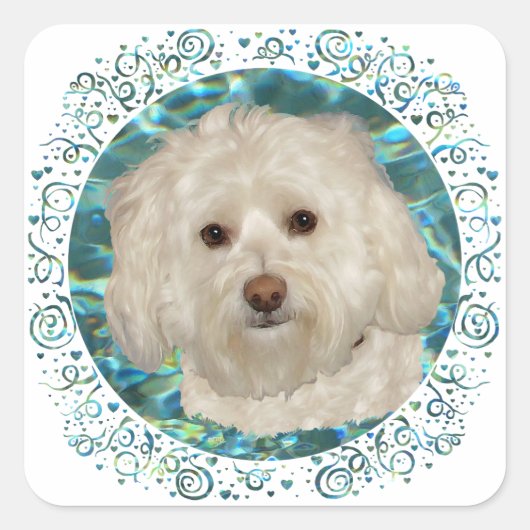Havanese op turquoise water vierkante sticker (Voorkant)