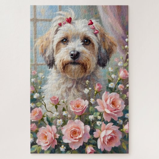 Havanese Peeking from Valentine's Rose Bouquet Legpuzzel (Verticaal)