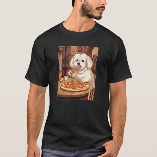 Havanese Pizza Grappig Hondenvoer T-shirt (Voorkant)