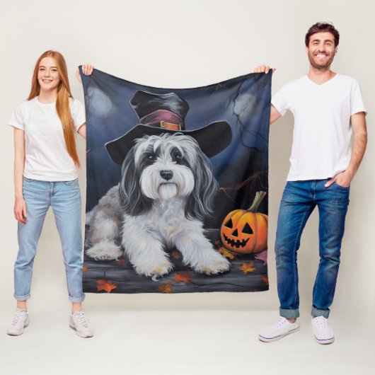 Havanese pompoenen Halloween eng Fleece Deken (In situ)