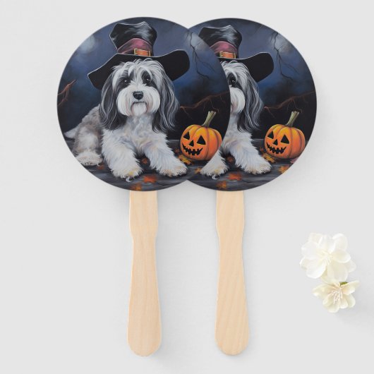 Havanese pompoenen Halloween eng Handwaaier (Voorkant en achterkant)