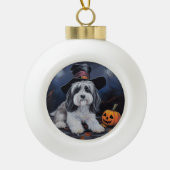 Havanese pompoenen Halloween eng Keramische Bal Ornament (Voorkant)