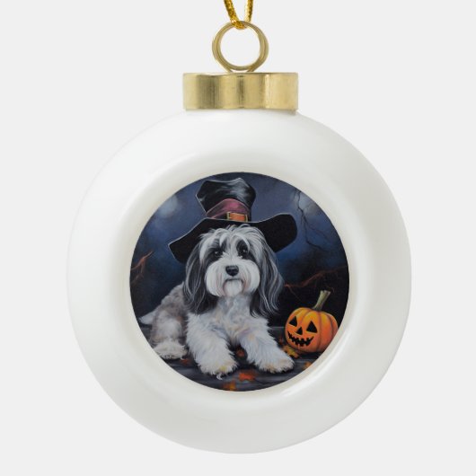 Havanese pompoenen Halloween eng Keramische Bal Ornament (Voorkant)