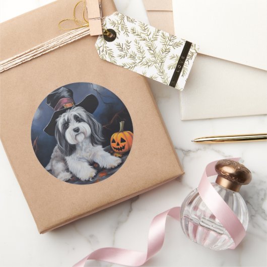 Havanese pompoenen Halloween eng Ronde Sticker (Geschenken)
