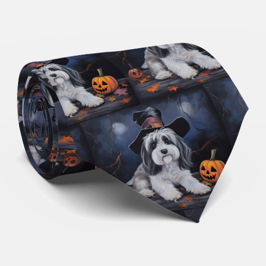 Havanese pompoenen Halloween eng Stropdas (Opgerold)