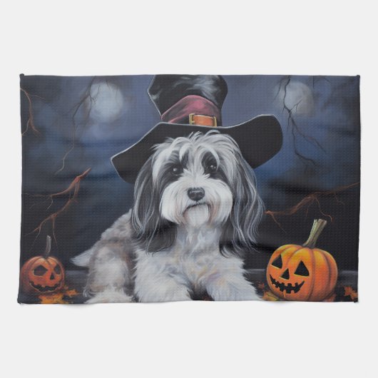Havanese pompoenen Halloween eng Theedoek (Horizontaal)