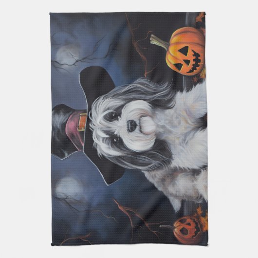 Havanese pompoenen Halloween eng Theedoek (Verticaal)