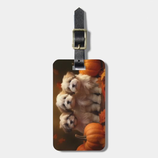 Havanese Puppy Herfst Delight Pompoen Bagagelabel (Voorkant verticaal)