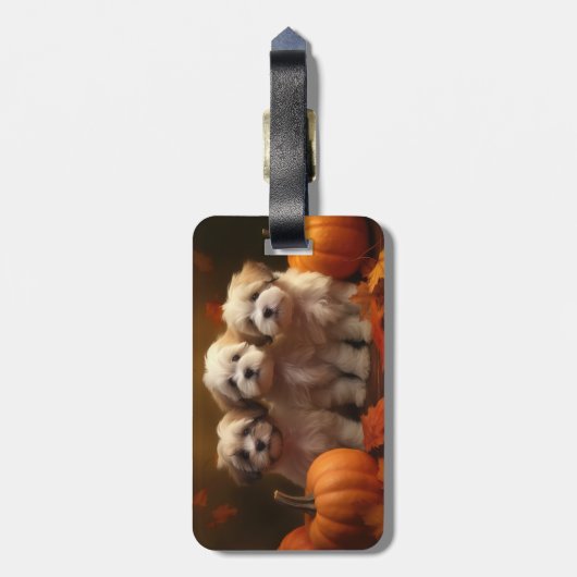 Havanese Puppy Herfst Delight Pompoen Bagagelabel (Achterkant verticaal)