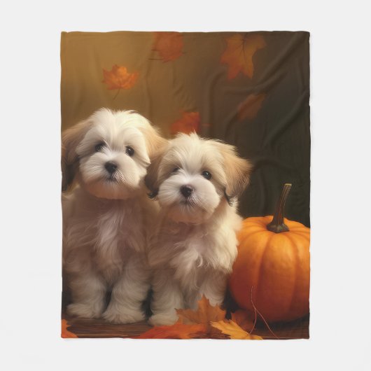Havanese Puppy Herfst Delight Pompoen Fleece Deken (Voorkant)