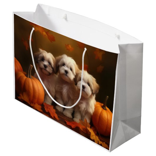 Havanese Puppy Herfst Delight Pompoen Groot Cadeauzakje (Achterkant Gekanteld)