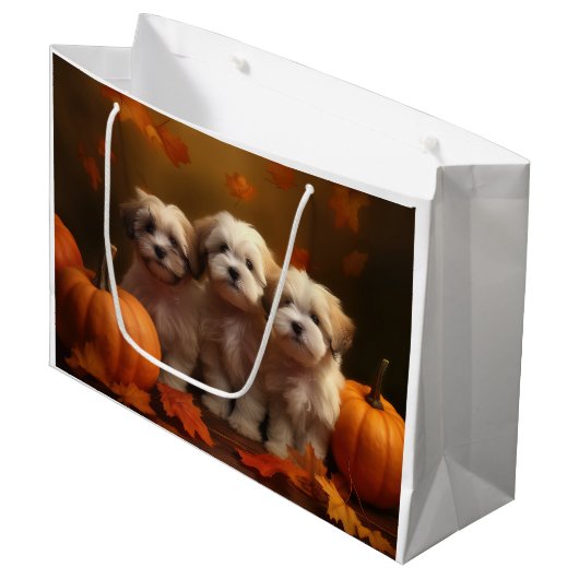 Havanese Puppy Herfst Delight Pompoen Groot Cadeauzakje (Voorkant Gekanteld)