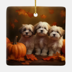 Havanese Puppy Herfst Delight Pompoen Keramisch Ornament