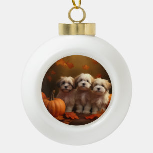 Havanese Puppy Herfst Delight Pompoen Keramische Bal Ornament