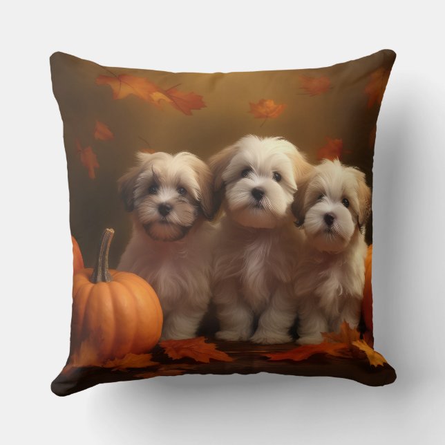 Havanese Puppy Herfst Delight Pompoen Kussen (Achterkant)