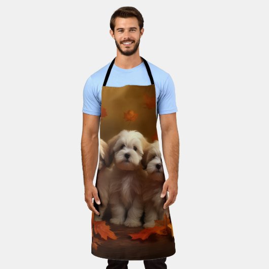 Havanese Puppy Herfst Delight Pompoen Schort (Gedragen)