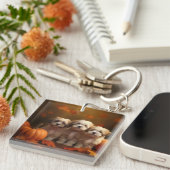 Havanese Puppy Herfst Delight Pompoen Sleutelhanger (Voorkant Rechts)