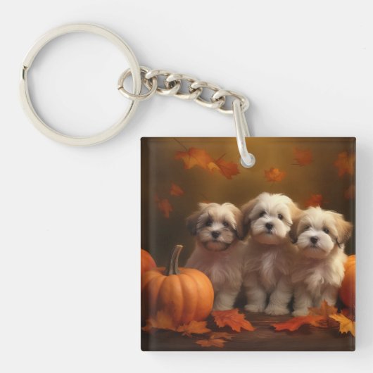 Havanese Puppy Herfst Delight Pompoen Sleutelhanger (Voorkant)