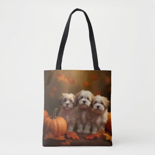 Havanese Puppy Herfst Delight Pompoen Tote Bag (Voorkant)