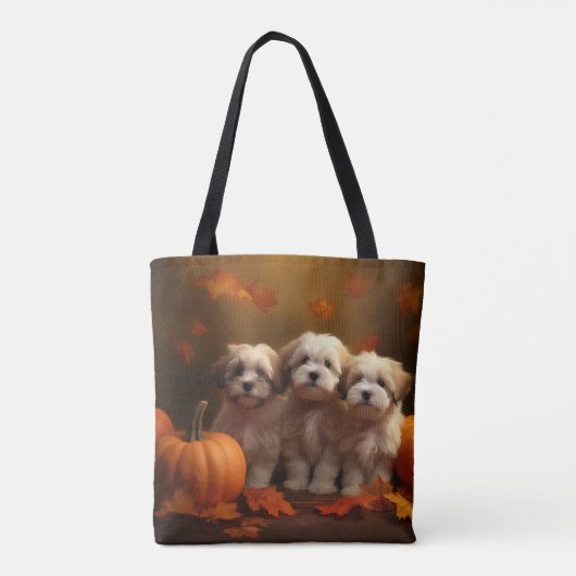 Havanese Puppy Herfst Delight Pompoen Tote Bag (Achterkant)