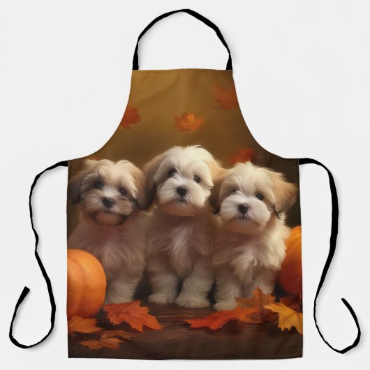Havanese Puppy Herfst Plezier Pompoen Schort (Voorkant)