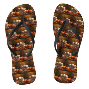 Havanese Puppy Herfst Plezier Pompoen Teenslippers