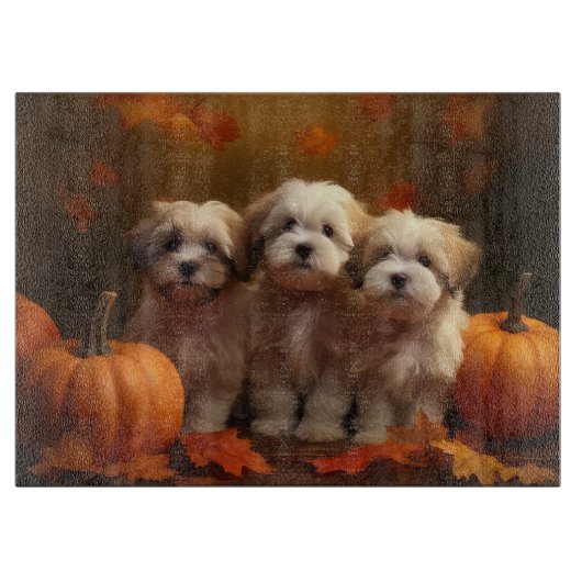 Havanese Puppy Herfstpracht Pompoen Snijplank (Voorkant)
