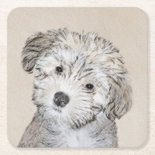 Havanese Puppy Schilderij - Mooie Originele Honden Kartonnen Onderzetters