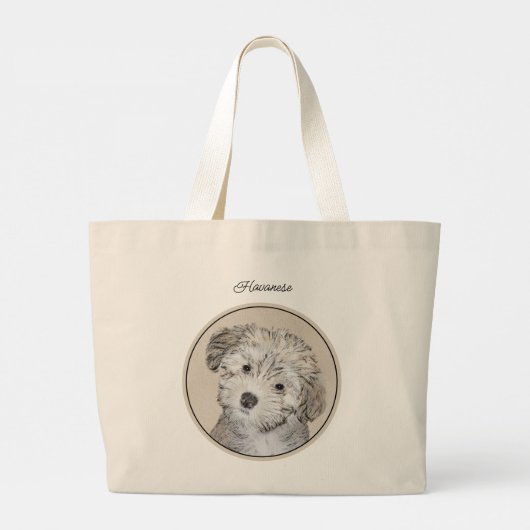 Havanese Puppy Schilderij Sable Originele Huisdier Grote Tote Bag (Achterkant)