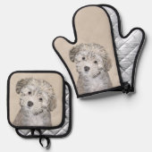 Havanese Puppy Schilderij Sable Originele Huisdier Ovenwant & Pannenlap Set (Voorkant / Achterkant)