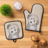 Havanese Puppy Schilderij Sable Originele Huisdier Ovenwant & Pannenlap Set (Top down)