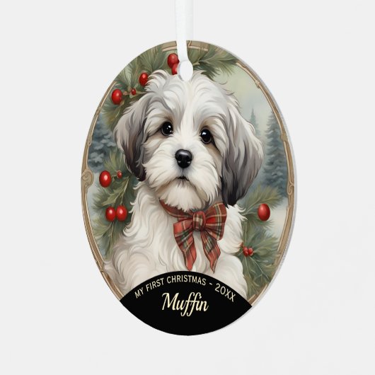 Havanese Puppy's Eerste Kerstmis Ornament (Voorkant links)